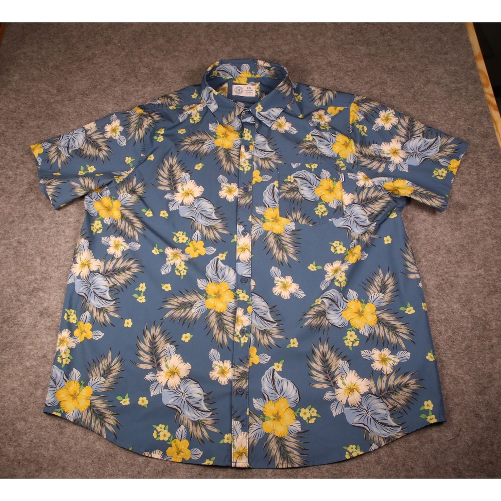 Hurley Mens XXL Blue Hawaiian Floral Hibiscus Short Sleeve Camp Shirt